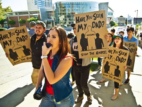 Protesters in U.S. against migrant deportations.