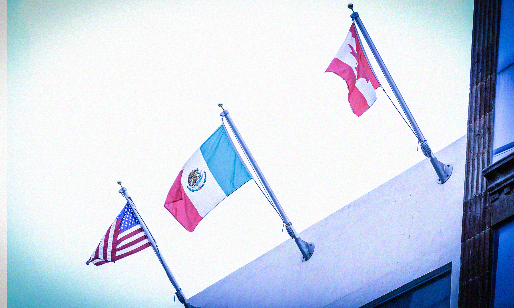 American flag, Mexican flag and Canadian flag