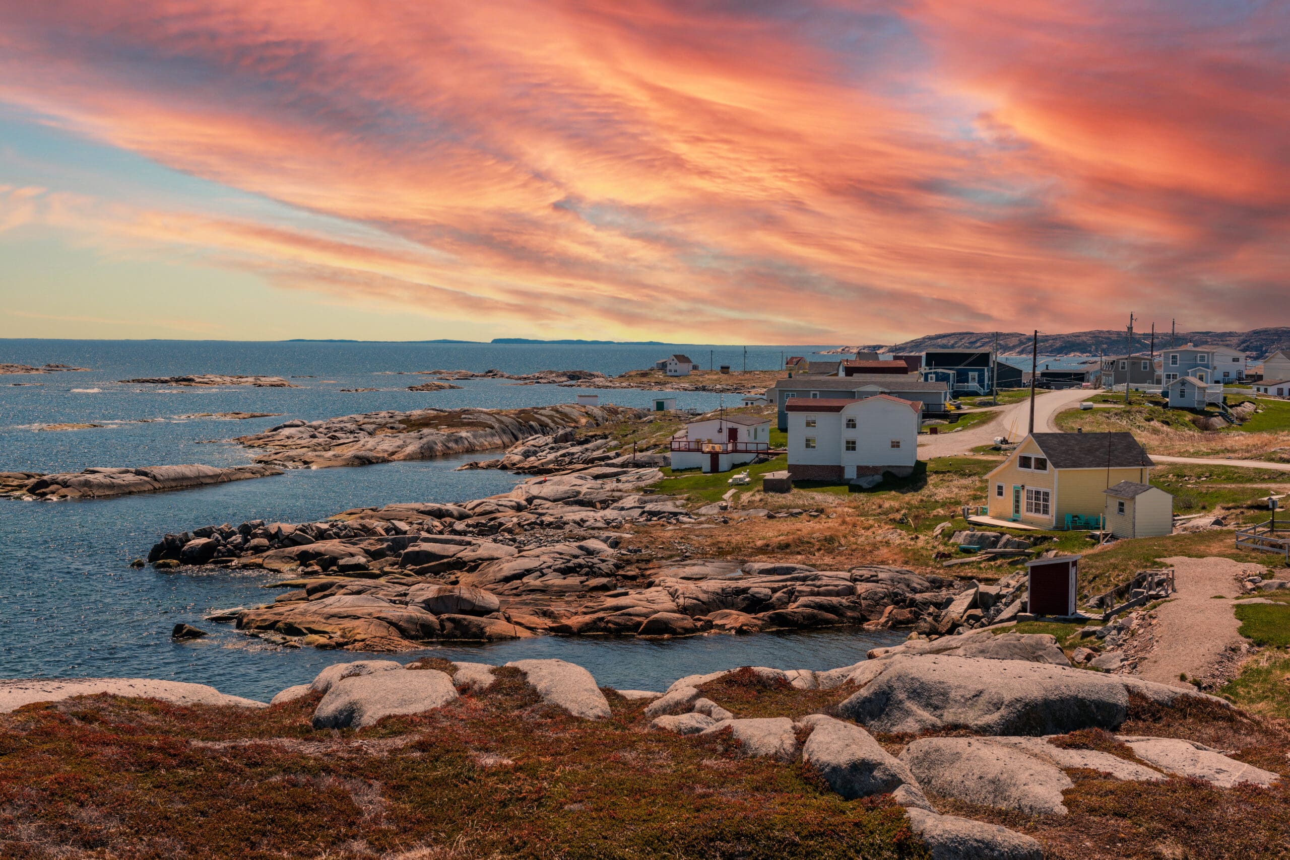 walking trail sunset on lake. The view of Greenspond Walking Trail, Greenspond Island, Newfoundland and Labrador, Canada