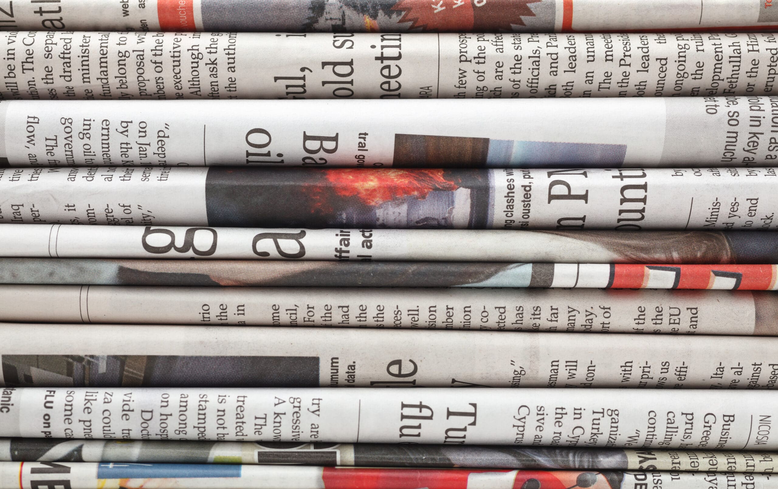 Stack of newspapers close up