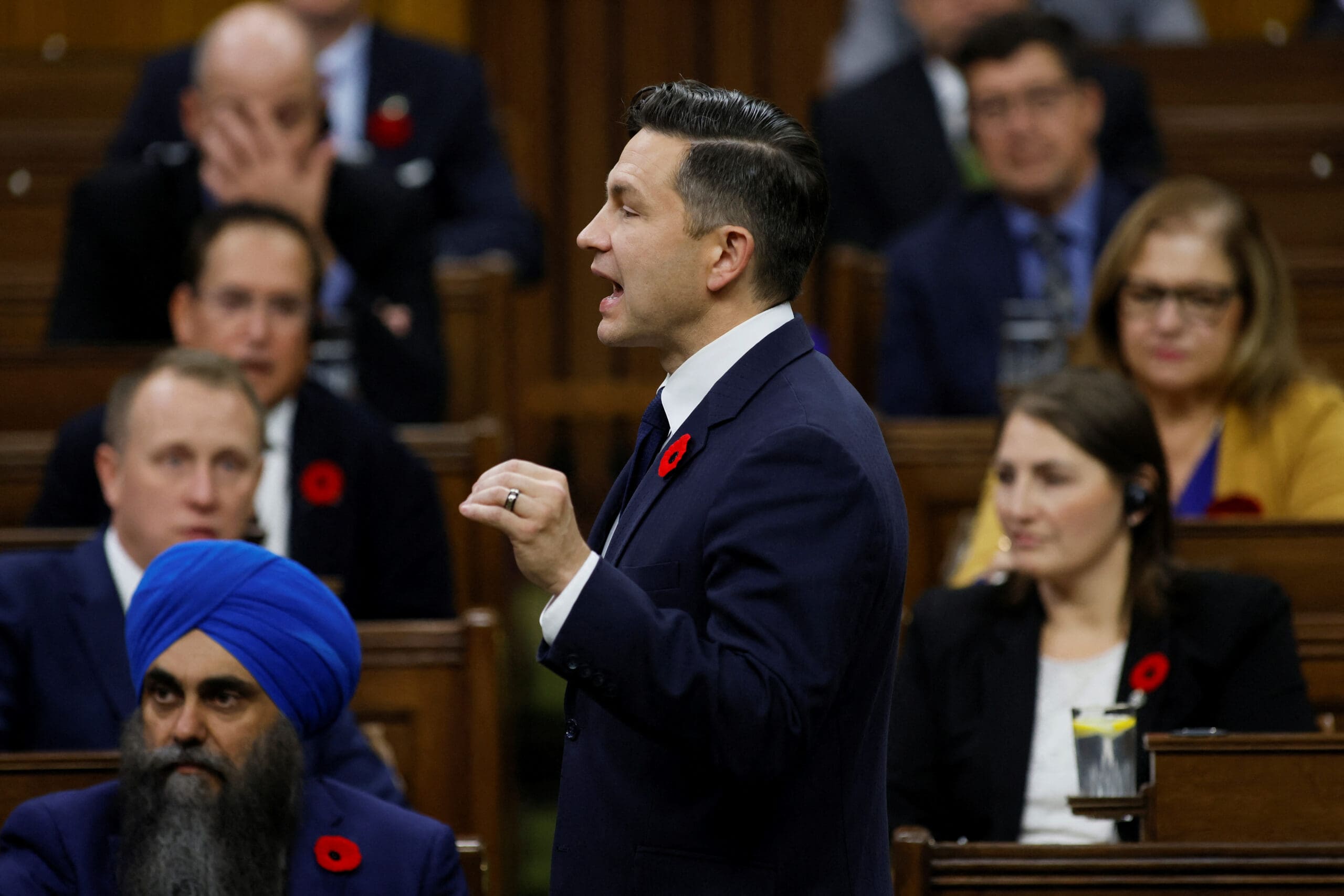 Conservative Party of Canada leader Pierre Poilievre speaks during Question Period in the House of Commons on Parliament Hill in Ottawa, Ontario, Canada November 6, 2024. REUTERS/Blair Gable - RC2VZAA4ATIL